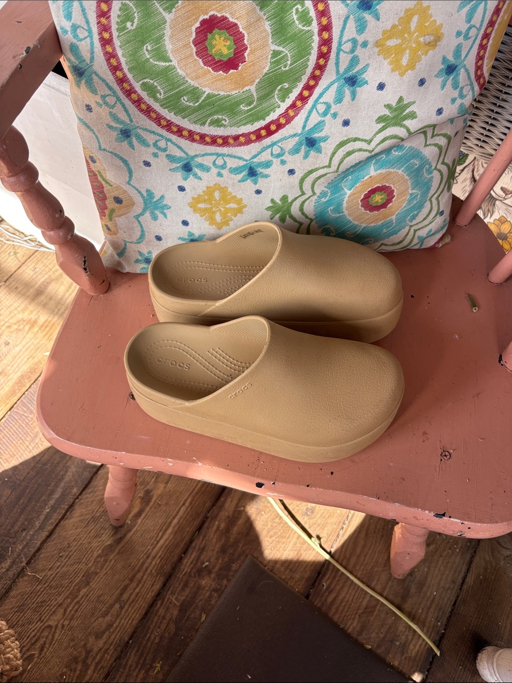 CROCS women Tan Slip-On Platform Clog